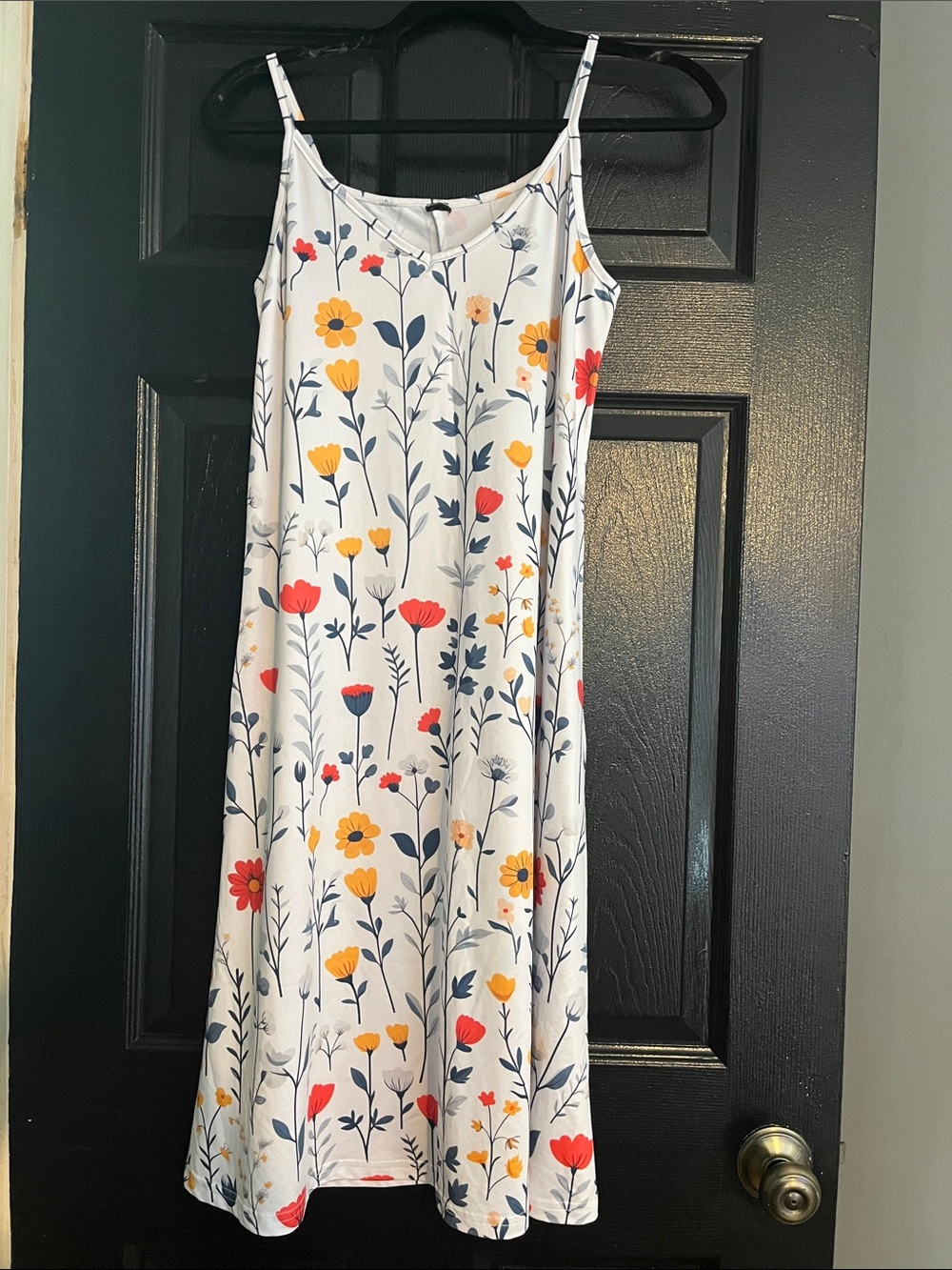 White Floral Slip Dress with Yellow & Red Blooms